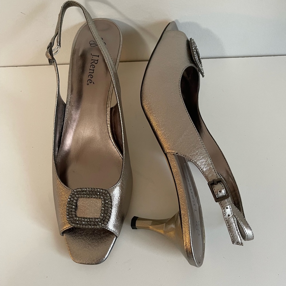 J.Renee Metallic Nappa Taupe Slingback Open Toe Shoes Size 11 M New in Box